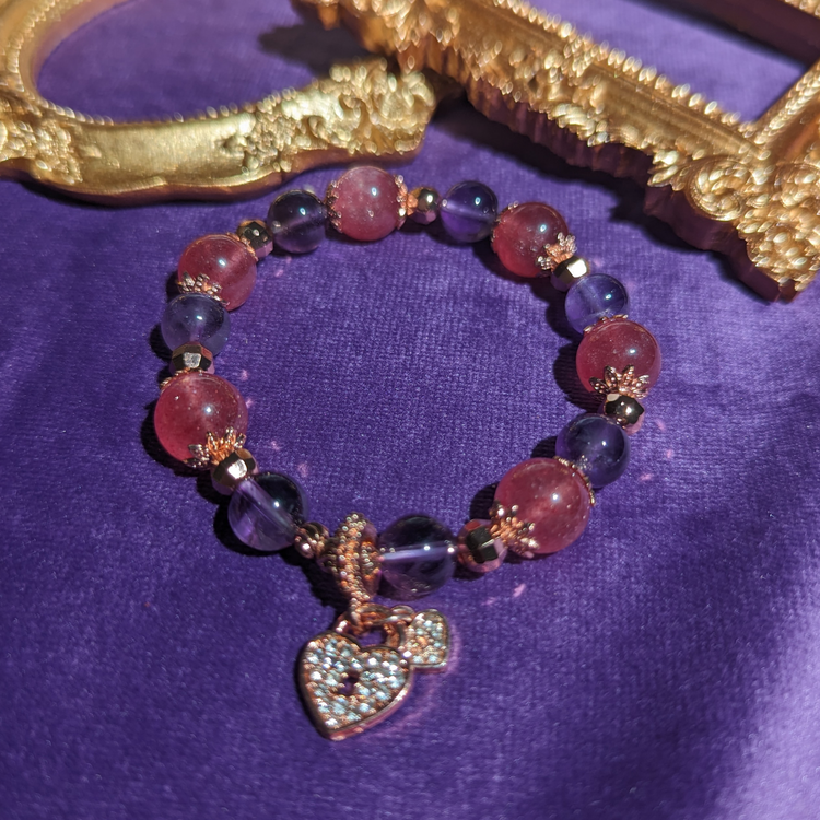 天使能量草莓紫晶設計手鏈